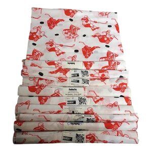 Hockey Themed Fabric Cotton Fat Quarter Lot of 10  Red White